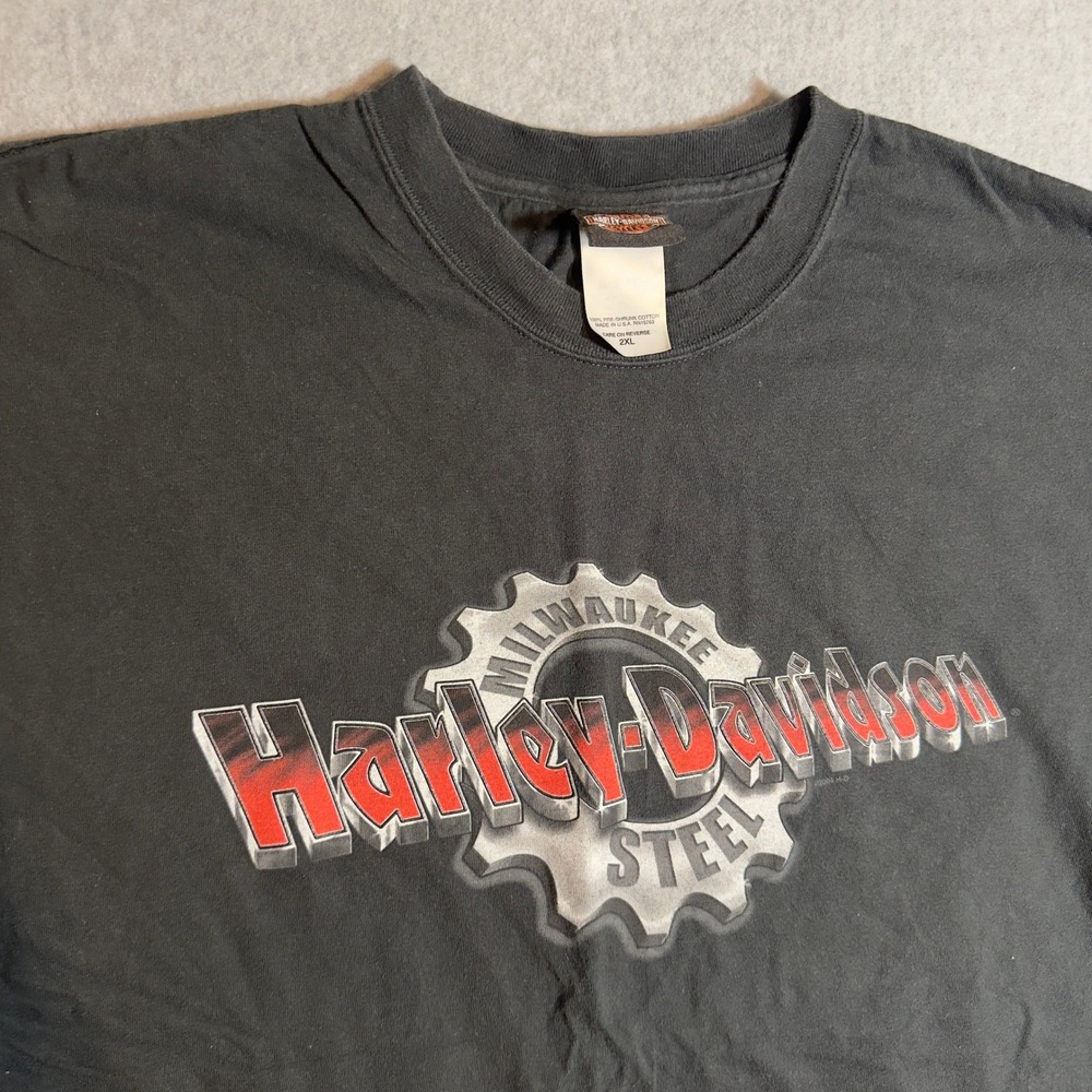 Vintage 2004 Harley Davidson Milwaukee Steel Ocala FL T-Shirt Mens 2XL Black Y2K